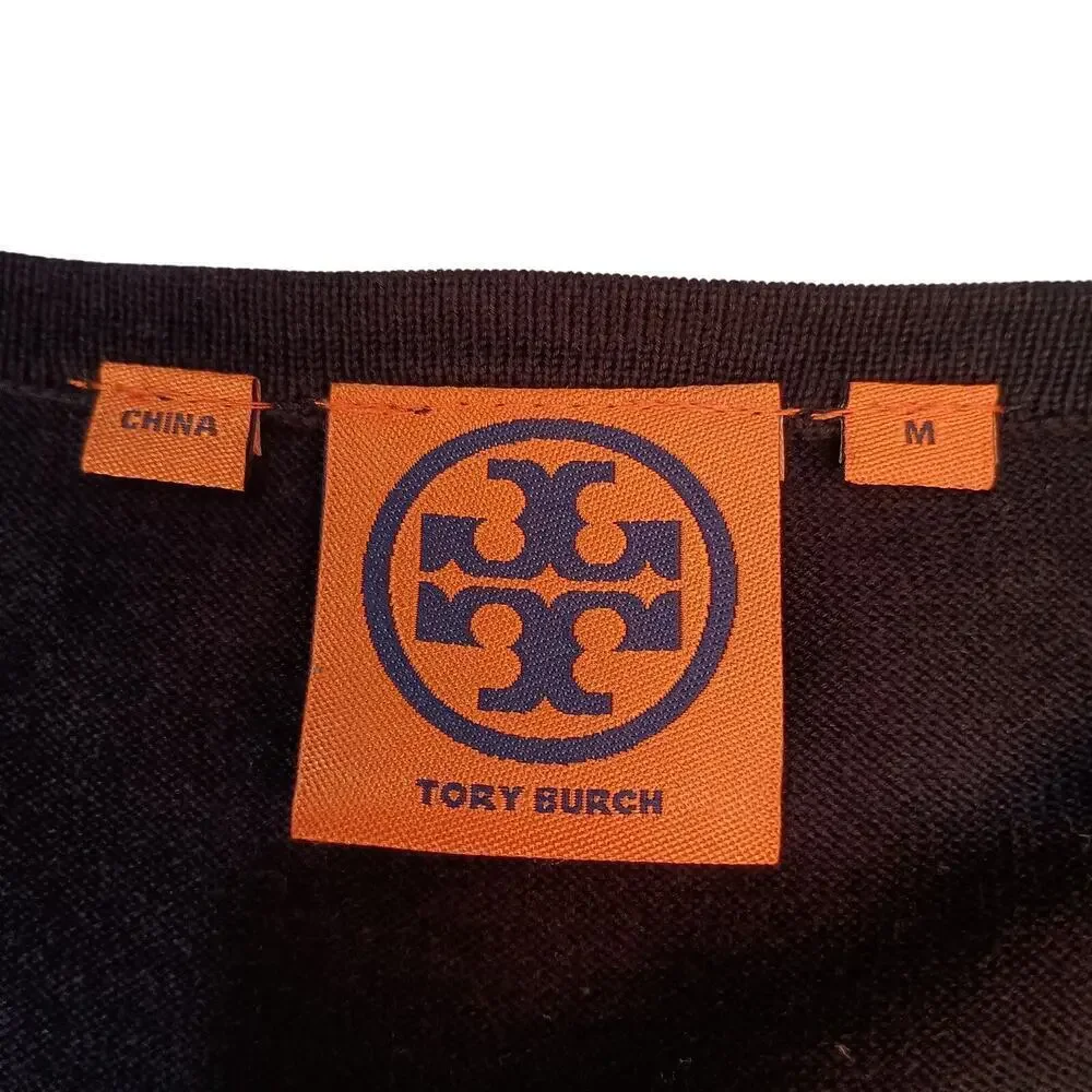 Tory Burch Ladies Black Cotton Open Cardigan Ruffles on Front Size Med
